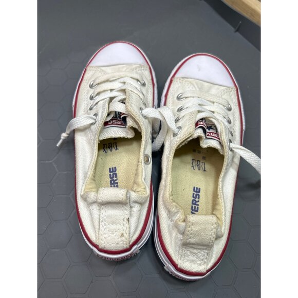 Converse All Star Junior Canvas Shoes Size 12 Off White/Red - Picture 4 of 6